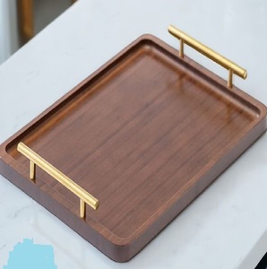 Luxury Wooden Serving Tray with Gold Metal Handles Modern Rectangular <b>Coffee</b> <b>Table</b> Tray - Product Image 1
