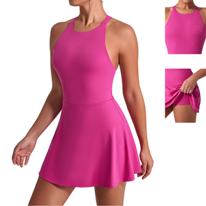Women's 2-in-1 Breathable Tennis Dress - Sleeveless Activewear with Built-in Bra and Shorts Pockets, Stretchy Spandex Nylon - Product Image 6