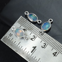 Connecteurs en opale, breloques ovales à facettes des deux côtés, pour la fabrication de bijoux, en argent sterling 925 massif, composants de bijoux DIY