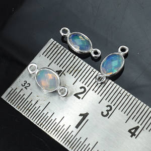 Opal Gemstone Connectors Both Sided Faceted Oval Shape Charms Jewelry Making 925 <b>Solid</b> Sterling <b>Silver</b> DIY jewellery findings - Product Image 4
