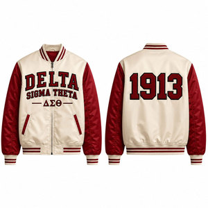   แจ็คเก็ตวาร์ซิตี้สีแดงเข้ม ปักตัวอักษรกรีก 1913 สไตล์พรีปปี้ ซิปด้านหน้า แจ็คเก็ตบอมเบอร์แบบยูนิเซ็กส์ - Product Image 1