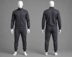 <b>Men's</b> Dark Gray Tracksuit Set Zip <b>Jacket</b> Jogger Pants Sportswear Athletic Casual Wear - 2 Piece - Product Image 1