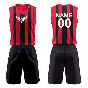 ชุดยูนิฟอร์มวอลเลย์บอลลายทางสีแดงดำแบบกำหนดเอง เสื้อทีมชายแขนกุดพร้อมกางเกงขาสั้น ชื่อและหมายเลขส่วนบุคคล ชุดกีฬา - Product Image 1