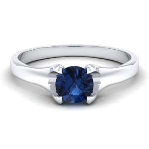 Anillo de Oro Sólido de 14K con Zafiro Azul de Corte Brillante Redondo de 0.84Ct, Diseño de Última Moda REYES, Joyería Fina para Mujer - Product Image 1