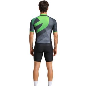 Maillot de Ciclismo de Manga Corta para Hombre, Verde Gris Geométrico, con Cierre Completo, de Alto Rendimiento para Bicicleta de Carretera - Product Image 3
