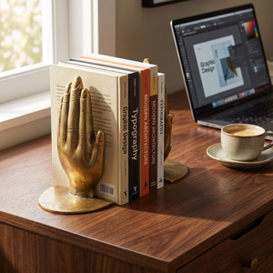 Antique Gold Metal Hand Bookends Sculptural Decorative Book Supports for <b>Bookshelf</b> Library Office <b>Desk</b> Home Decor - Product Image 4