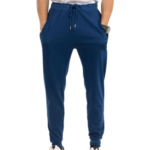 Pantalon de jogging décontracté en coton bleu marine pour homme, taille élastique avec cordon de serrage, logo sur la jambe droite, idéal pour l'automne - Product Image 1