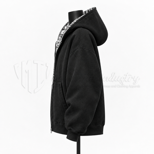 Custom <b>Black</b> <b>Zip</b> <b>Up</b> <b>Hoodie</b> Men Oversized Streetwear <b>Hoodie</b> Lining OEM ODM Wholesale Manufacturer Supplier - Product Image 5