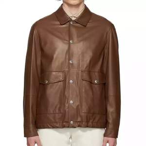 Veste en cuir PU marron personnalisée NESTA SPORTS pour hommes, style vintage avec boutons et poches, col rabattu, style gentleman. - Product Image 5