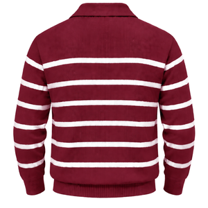 <b>Mens</b> Burgundy Striped Quarter Zip <b>Pullover</b> Sweatshirt With Collar Long Sleeve Ribbed Cuffs And Hem <b>For</b> Wholesale - Product Image 2