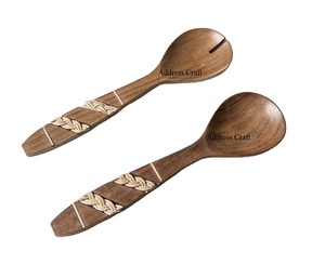 Juego de servidor de ensalada de madera de diseño moderno, herramienta de ensalada hecha a mano, juego de cuchara, tenedor, cubiertos de madera, hogar, Hotel, cocina, restaurante - Product Image 1