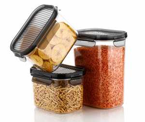 Food Storage Containers Set Buckle Lids Airtight Stackable Heatable <b>Kitchen</b> Use Minimalist Design Rectangle Shape Glass Material - Product Image 2