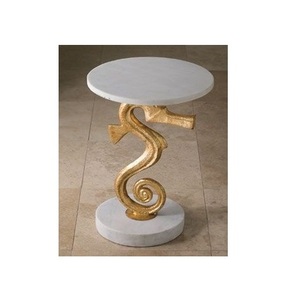 Luxury Seahorse Metal <b>Side</b> <b>Table</b> <b>Black</b> Marble Top Decorative Accent <b>Table</b> Coastal Theme Designer Living Room Furniture trending - Product Image 5
