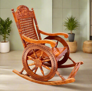 Fauteuil à bascule en bois de qualité supérieure avec dossier à lattes confortable et accoudoirs courbes, disponible à prix de gros. - Product Image 5