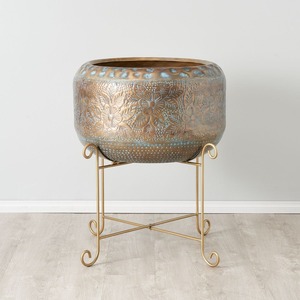 Pot de fleurs décoratif en métal avec finition élégante pour jardin intérieur, extérieur, balcon, terrasse et décoration moderne de la maison - Product Image 1
