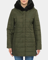 Veste matelassée pour femme en vert olive avec capuche en fausse fourrure, manteau d'hiver chaud avec fermeture éclair et poches latérales