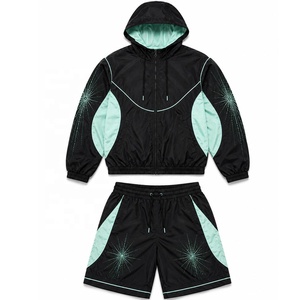 Conjunto Deportivo Unisex para Adultos, Sudadera con Capucha y Cierre, Pantalones Jogger, Diseño Color Block, Poliéster/Algodón, Ropa Deportiva de Invierno, Resistente al Viento - Product Image 1