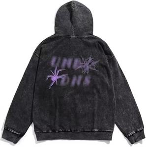 Sweat à capuche graphique surdimensionné de style vintage pour hommes, avec broderie Spid3r, tendance hiver - Product Image 3