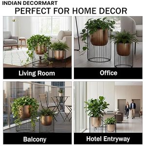 Modern Metal <b>Flower</b> Pots With Black <b>Wire</b> Cage Design For Indoor Plants Minimalist Style Gold Finish Planter Set - Product Image 2