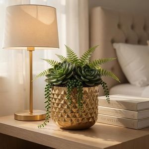 Modern Gold Plated Succulent Planter with Geometric Pattern for Desktop Indoor Use - Product Image 1