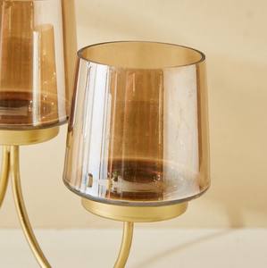 Porte-bougie à 3 bras en métal doré avec verre ambré décoratif - Product Image 4
