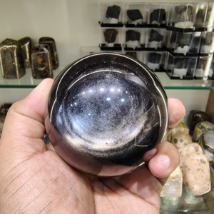 Sphère en obsidienne à reflets argentés naturels, sphère en cristal d'obsidienne noire polie pour la vente en gros - Product Image 1