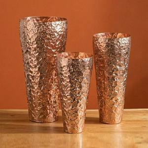 Hammered <b>Copper</b> Flower <b>Vase</b> Set Modern Textured Three Piece Metal Decorative Luxury Handcrafted Tabletop Accent Home Display - Product Image 1