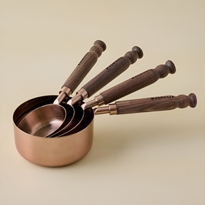 Designer Stainless Steel <b>Measuring</b> Cup Set with Wooden Handles for Luxury Home Kitchen Hotel and Restaurant Supply - Product Image 2