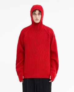 Pull col roulé rouge pour homme, manches longues, couleur unie, coupe ample, tricot décontracté d'hiver, 100 % acrylique, design côtelé épais - Product Image 5