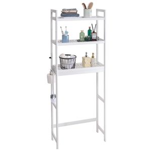Scaffale portaoggetti in bambù a 3 livelli con 3 ganci, organizer da bagno autoportante regolabile per montaggio ad angolo, accessorio per il bagno - Product Image 5