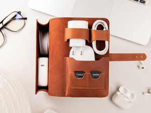 Organizador de Cables de Cuero Genuino, Estuche para Cables de Viaje, Organizador de Auriculares, Organizador de Escritorio, Enrollador de Cables OEM LCO-0001 - Product Image 3