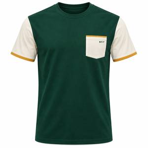 Men's Green Color Blocked <b>T</b>-<b>Shirt</b> <b>With</b> Cream Sleeves And <b>Pocket</b> BFit Logo Regular Fit Casual Jersey Cotton Short Sleeve O-Neck - Product Image 1