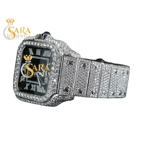 Montre mécanique en verre personnalisée ICed Hip Hop 41mm bracelet en acier inoxydable antique avec diamant Moissanite mode luxueuse avec chiffres arabes - Product Image 1