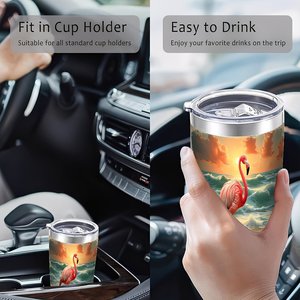20oz Stainless Steel Tumbler Double Wall <b>Insulated</b> Flamingo Beach Design Travel <b>Mug</b> - Product Image 4