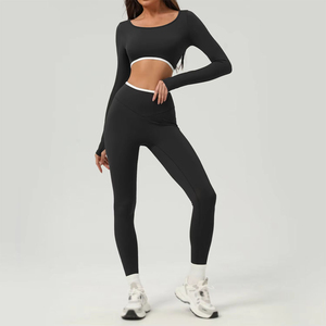 Ensembles de sport pour femmes 2026 – 2 pièces : short de yoga taille haute et brassière de sport anti-transpiration avec cordon de serrage en Spandex/Nylon extensible dans les quatre sens - Product Image 3