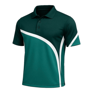 Polo pour homme bleu clair et vert foncé à blocs de couleur, manches courtes, col rabattu, en polyester anti-humidité, coupe athlétique - Product Image 3
