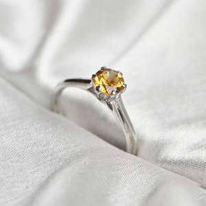 Bague en Citrine Naturelle, Argent Sterling 925 Plaqué Or Blanc, Sertissage Gypsy, Cadeau de Mariage de Luxe pour Femme, Pierre de Naissance de Novembre - Product Image 3