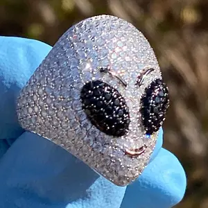 Bague Alien Head Iced Out en Moissanite, Argent Sterling 925 Massif, Style Hip Hop, Bague Statement Audacieuse pour Homme, Bijou Diamant de Laboratoire, Cadeau de Fête - Product Image 6