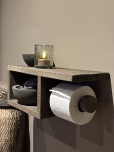 Rustic Driftwood <b>Toilet</b> <b>Roll</b> <b>Holder</b> <b>Wall</b> <b>Mounted</b> Wooden Bathroom Storage Shelf Handmade Vintage Organizer - Product Image 1