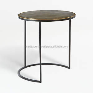 Mesa auxiliar de metal de diseño industrial moderno hecha a mano elegante almacenamiento de hierro para decoración de sala de estar o dormitorio de la India - Product Image 1