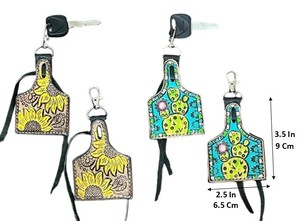 Nouveau porte-clés en cuir artisanal occidental, peint à la main, avec motif de tournesol et de cactus, porte-clés durable pour sacs, clés, cadeaux - Product Image 2