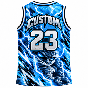 Camiseta Deportiva de Baloncesto para Hombre, Azul, con Estampado de Rayos por Transferencia Térmica, de Secado Rápido, Transpirable, de Poliéster, sin Mangas - Product Image 2