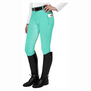 Jodhpurs d'équitation noirs pour femmes, taille mi-haute, coupe ajustée, avec grip intégral et patch logo - Product Image 3