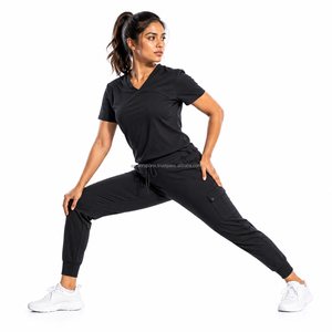 Ensemble de blouses médicales classiques pour hôpital, tissu infroissable, taille ajustable avec cordon, uni sans logo, vente en gros pour le personnel - Product Image 2