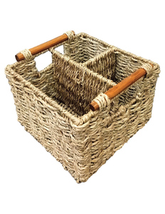 Panier de rangement écologique en jacinthe d'eau, rectangulaire, tissé, avec poignées en bois, pour la maison et la salle de bain - Product Image 1