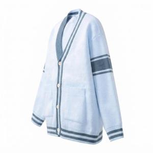<b>Men</b>’s Sky Blue Striped Trim Cardigan Sweater Wool Blend Long Sleeve Button Up Knitwear Casual <b>Jumper</b> Rib Knitted Cardidgan - Product Image 2