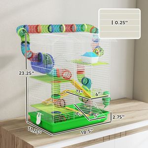 Cage à hamster à 5 niveaux de 18,5 pouces avec tubes, tunnels, cage pour petits animaux, pour rat, gerbil, porte-bouteille d'eau, gamelle, roue d'exercice et plus encore - Product Image 3