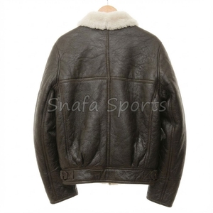 Veste en cuir pour homme de qualité supérieure en fausse fourrure de mouton, col montant, en toile imperméable, écologique et respirante, fermeture avant - Product Image 2