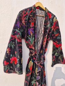OFMD Blue Bird Velvet Banyan Fabric Kimono Velvet <b>Robe</b> Long, Original OFMD break up <b>robe</b> - Product Image 3