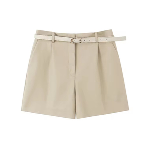 Shorts de Cuero para Mujer, Diseño Nuevo, Logotipo Personalizado, Color Sólido, Estilo Hip Hop, Impermeables, Transpirables, de Secado Rápido, con Cinturón Incluido - Product Image 3